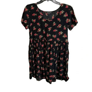 Brandy Melville Black Floral Mini Dress One Size
